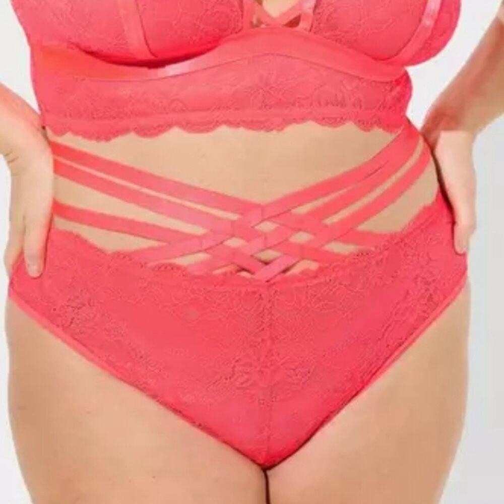 Torrid Curve Hot Pink Pretty Flower Lace Lattice
Strappy Tanga Panties 4 4X Plus